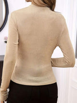 Ruched Mock Neck Long Sleeve T-Shirt - Trendsi - Flyclothing LLC