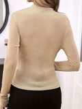 Ruched Mock Neck Long Sleeve T-Shirt - Trendsi - Flyclothing LLC