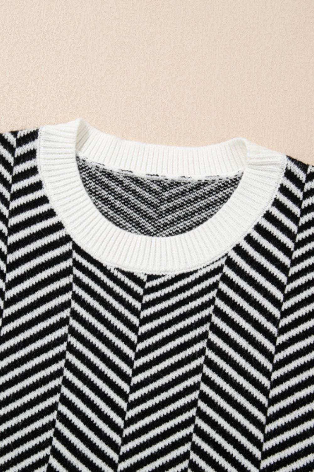 Striped Round Neck Long Sleeve Sweater - Trendsi - Flyclothing LLC