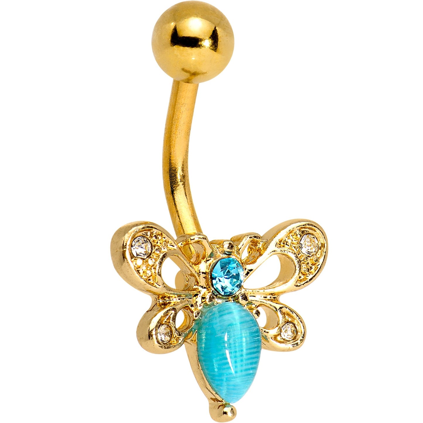 Aqua Gem Gold Tone Anodized Honey Butterfly Belly Ring - BodyCandy - Flyclothing LLC