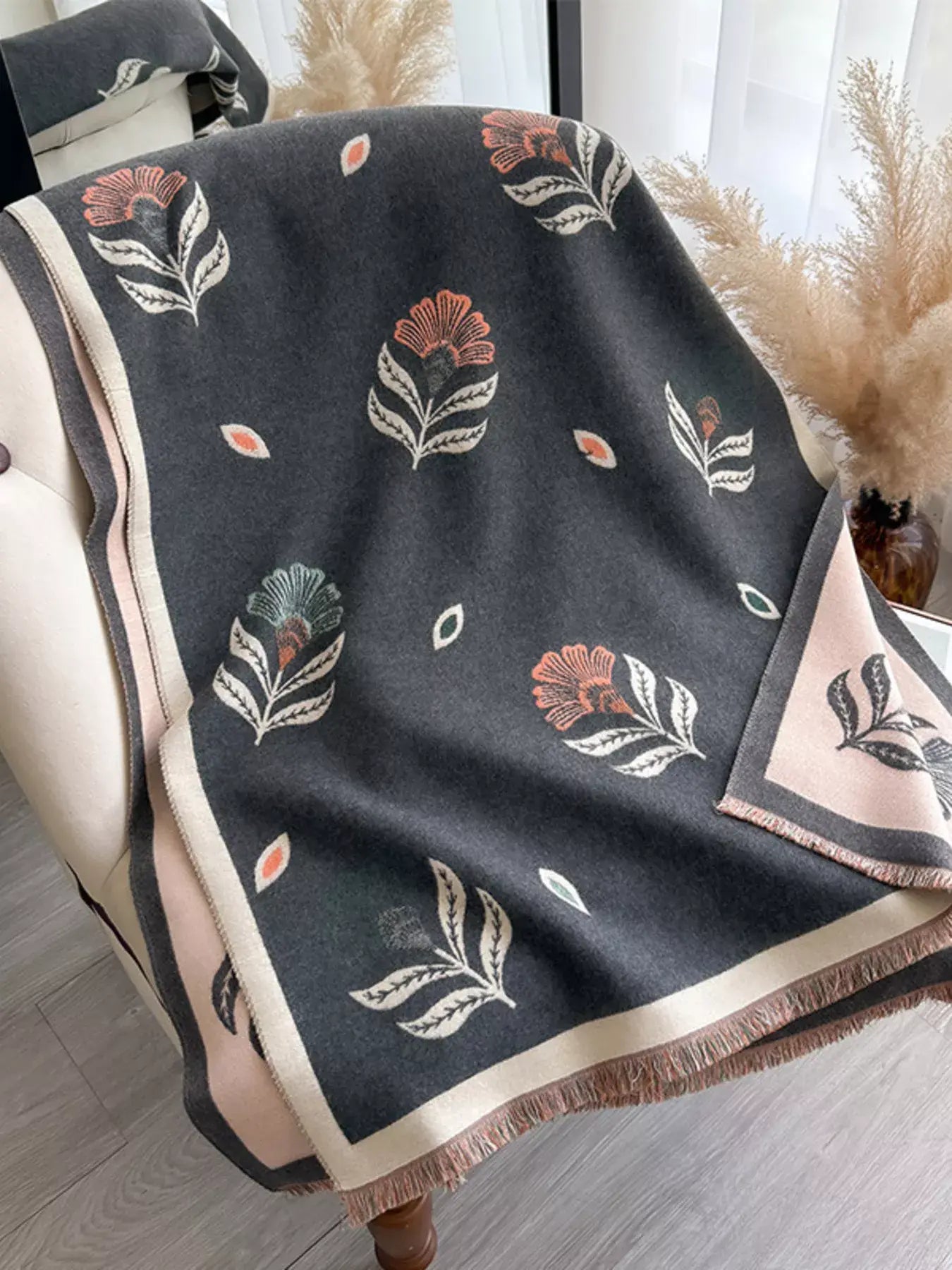 Printed Raw Hem Shawl - Trendsi - Flyclothing LLC