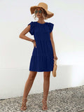 Ruffled Round Neck Cap Sleeve Mini Dress - Trendsi - Flyclothing LLC