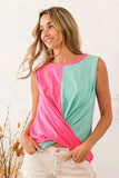 BiBi Slub Terry Color Block Twisted Top - Trendsi - Flyclothing LLC