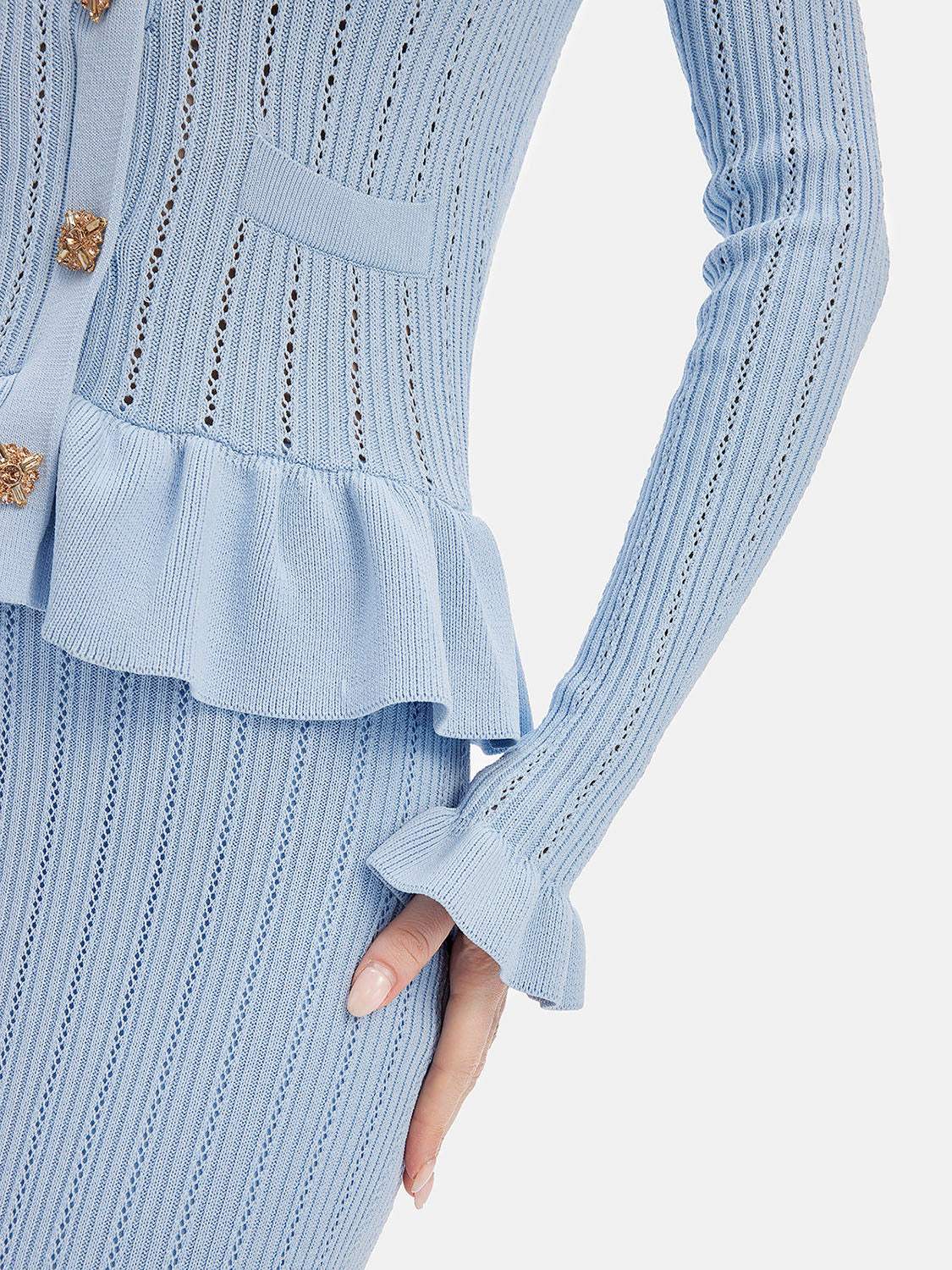 Ruffled V-Neck Top and Midi Skirt Sweater Set - Trendsi - Flyclothing LLC