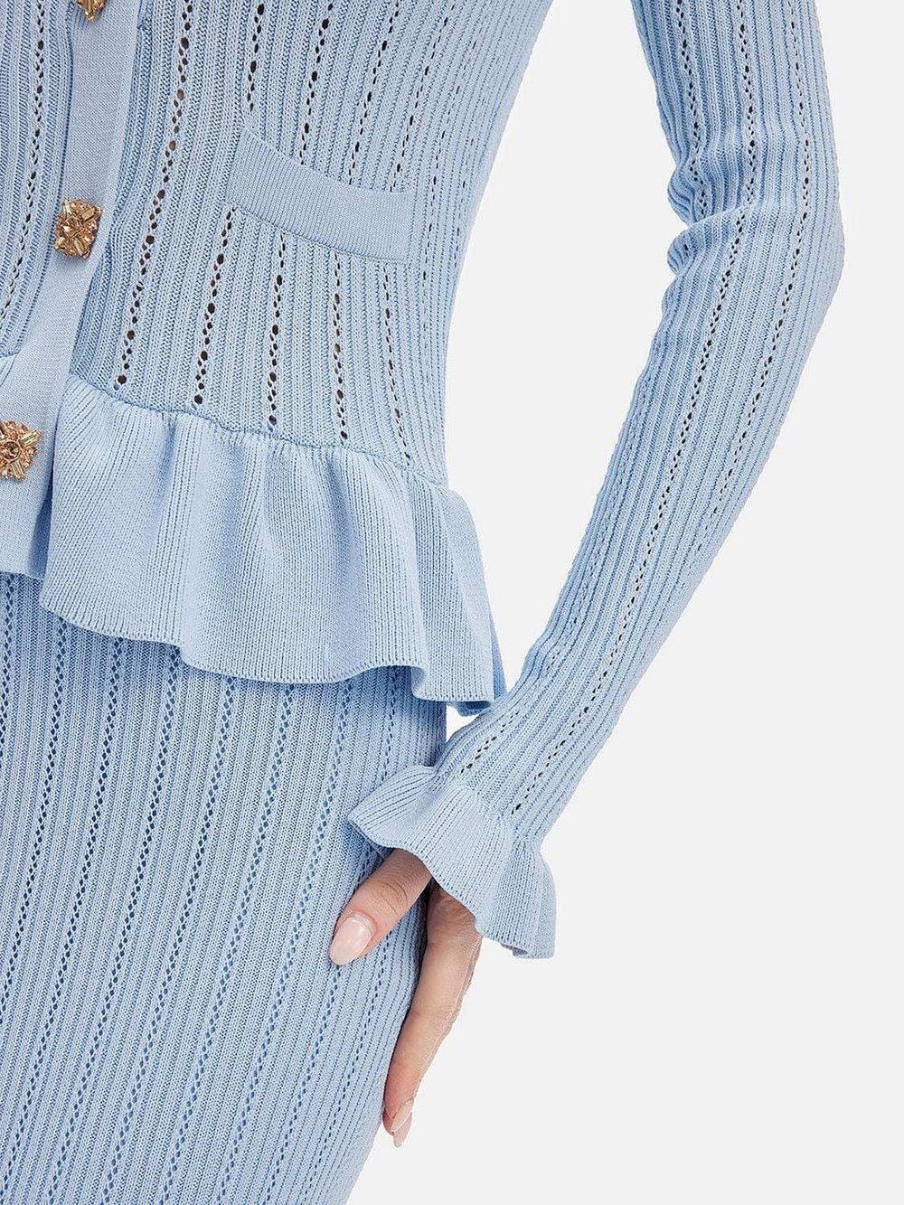 Ruffled V-Neck Top and Midi Skirt Sweater Set - Trendsi - Flyclothing LLC