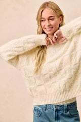 BiBi Checker Board Drop Shoulder Sweater - Trendsi - Flyclothing LLC