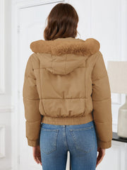 Pocketed Long Sleeve Cropped Hooded Winter Coat - Trendsi