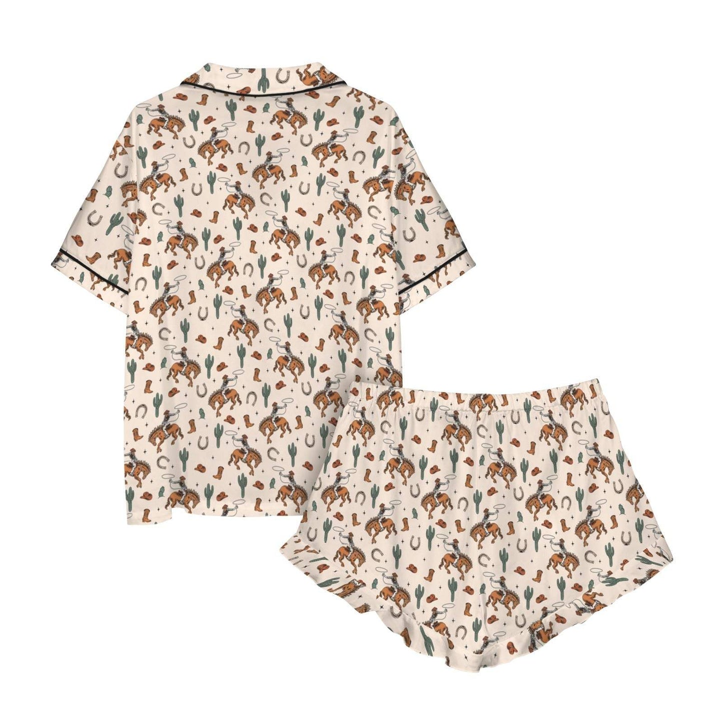 Baha Ranch Rodeo Cowboy Western Satin Ruffle Pajama Set