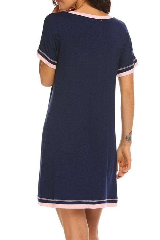 Contrast Trim Short Sleeve Lounge Dress - Trendsi - Flyclothing LLC