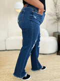 Judy Blue Full Size Mid Rise Distressed Raw Hem Jeans - Trendsi - Flyclothing LLC