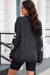 Sequin Helmet Round Neck Long Sleeve Sweatshirt - Trendsi - Flyclothing LLC