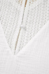 Lace Crochet Textured Button Back V Neck T Shirt - Trendsi - Flyclothing LLC