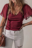 Mesh Short Sleeve Slim V-Neck Top - Trendsi - Flyclothing LLC
