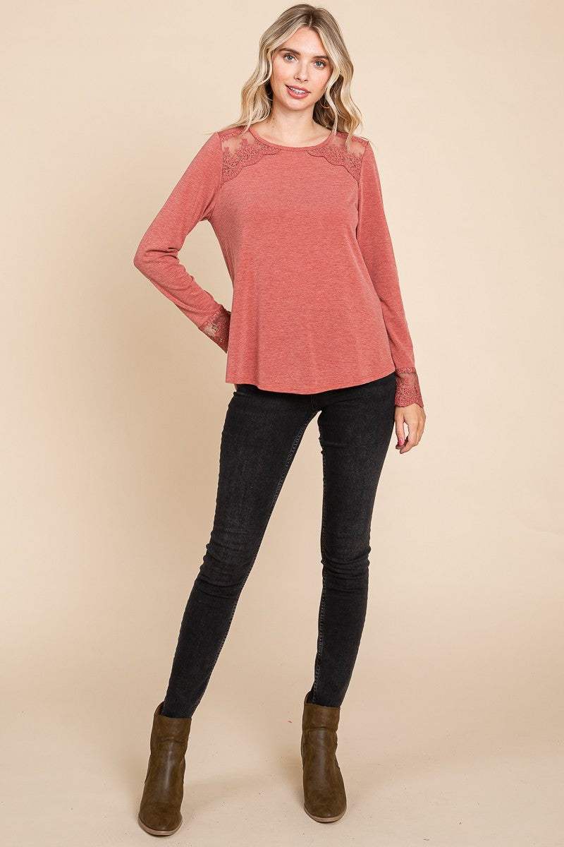 Super Lady Full Size Lace Detail Round Neck T-Shirt - Trendsi - Flyclothing LLC