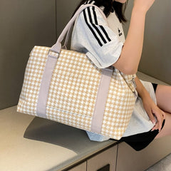 Houndstooth Canvas Travel Bag - Trendsi