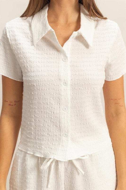 HYFVE Textured Short Sleeve Top and Drawstring Shorts Knit Set - Trendsi - Flyclothing LLC