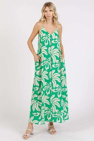 Mittoshop Printed V-Neck Maxi Cami Dress with Pockets - Trendsi - Flyclothing LLC