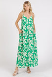 Mittoshop Printed V-Neck Maxi Cami Dress with Pockets - Trendsi