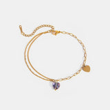 Stainless Steel Synthetic Crystal Heart Anklet Bracelet - Trendsi