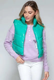 Snobbish Zip Up Turtleneck Shiny Quilted Vest - Trendsi - Flyclothing LLC