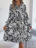 Printed Collared Neck Long Sleeve Dress - Trendsi - Flyclothing LLC