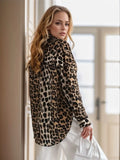 Leopard Collared Neck Long Sleeve Shirt - Trendsi