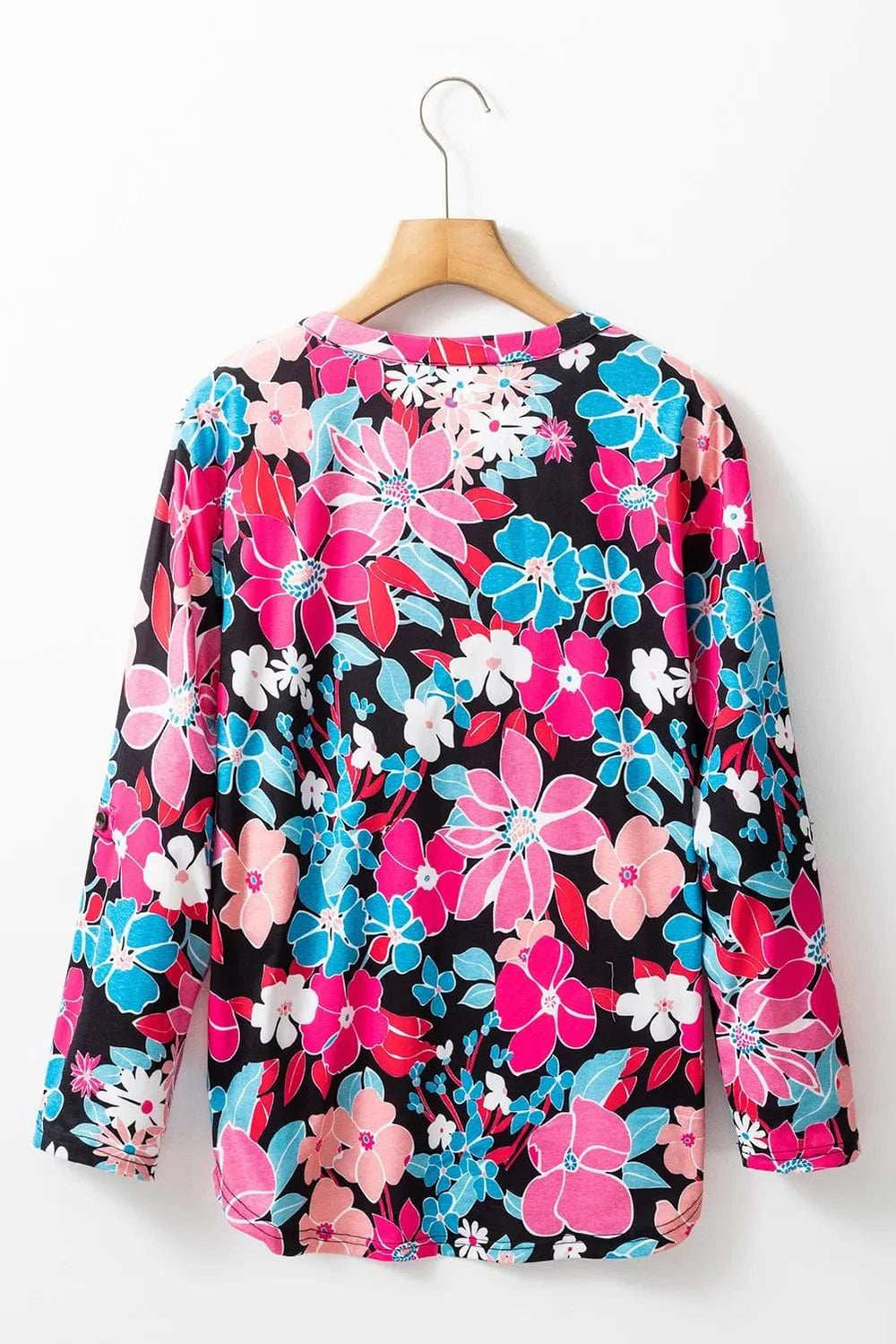 Floral Notched Long Sleeve Blouse - Trendsi - Flyclothing LLC