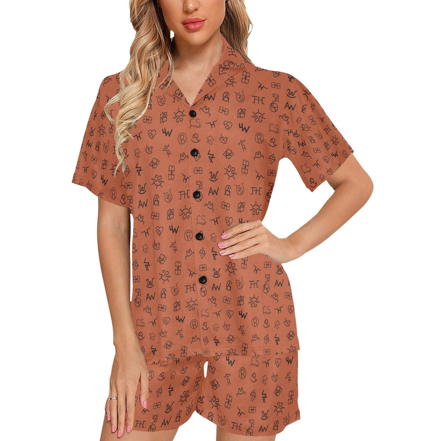 Baha Ranch Mini Rust Cattle Brands Women's Western Pajama Set