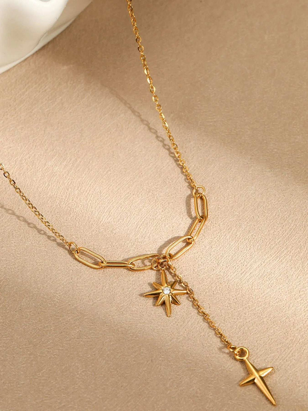 18K Gold-Plated Star Cross Pendant Necklace - Trendsi - Flyclothing LLC