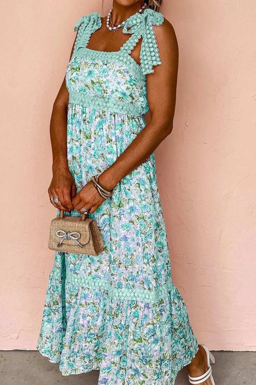 Lace Detail Square Neck Floral Dress - Trendsi - Flyclothing LLC