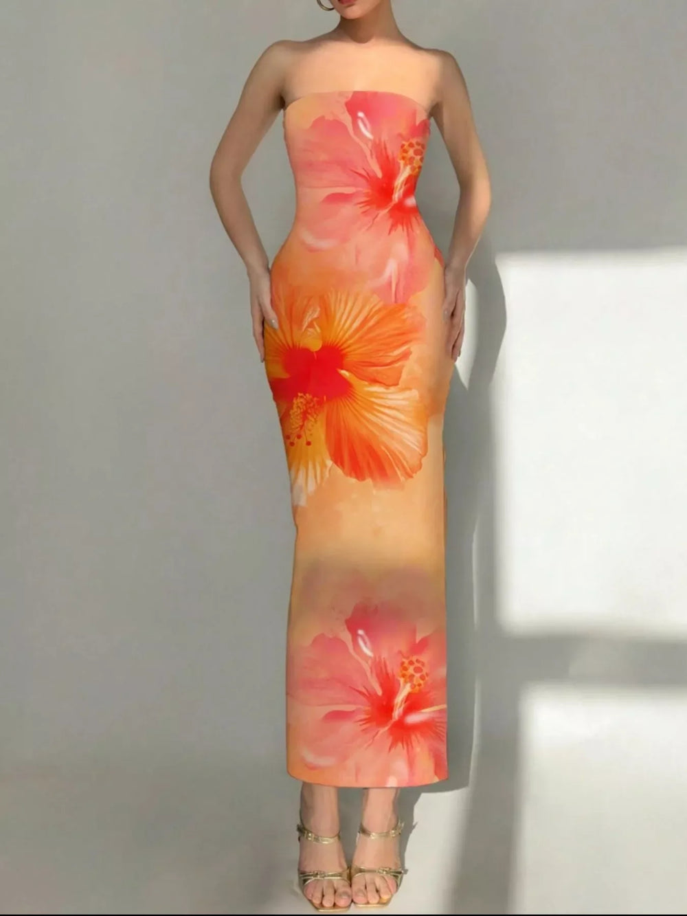 Tropical Flower Print Bodycon Tube Dress - Trendsi - Flyclothing LLC