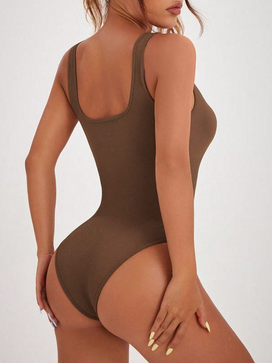 Scoop Neck Wide Strap Active Bodysuit - Trendsi