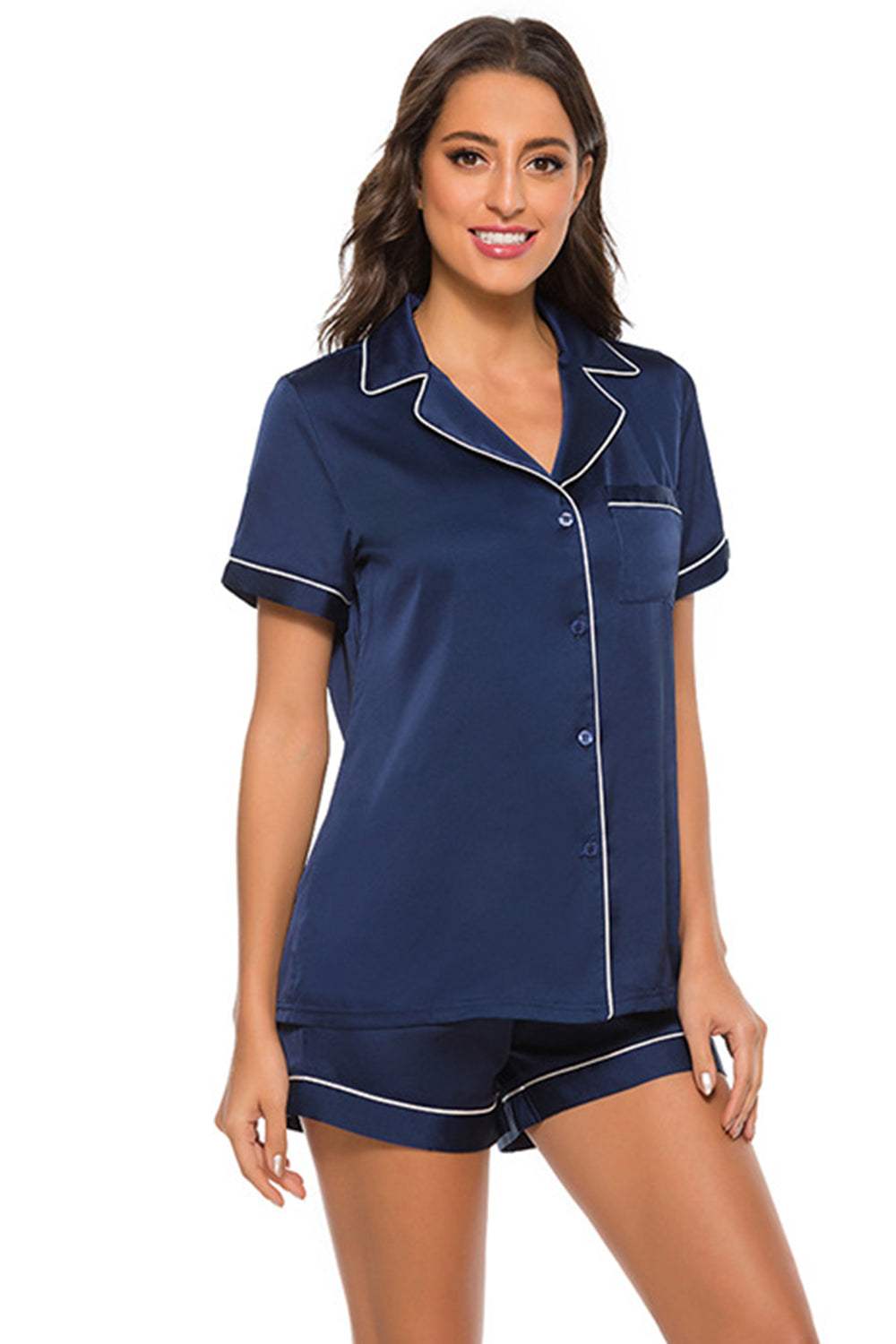 Printed Button Up Short Sleeve Top and Shorts Lounge Set - Trendsi - Flyclothing LLC