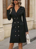 Double-Breasted Lapel Collar Long Sleeve Dress - Trendsi - Flyclothing LLC