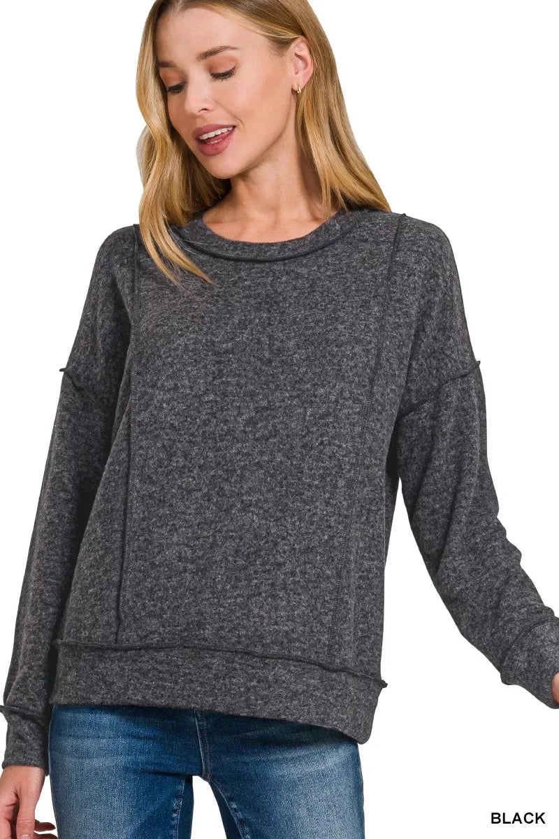 Zenana Brushed Hacci Drop Shoulder Sweater - Trendsi - Flyclothing LLC