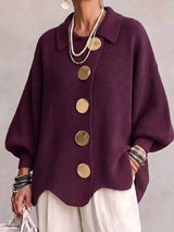 Full Size Gold Buttons Lantern Sleeve Cardigan Plus Size - Trendsi - Flyclothing LLC