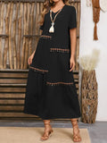 V-Neck Short Sleeve Midi Dress - Trendsi