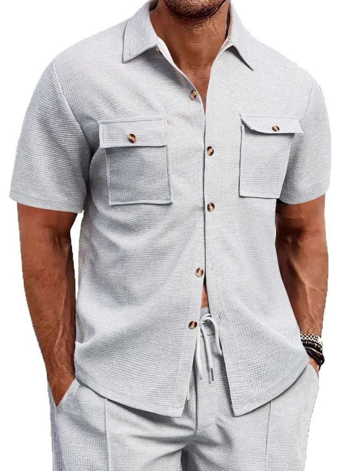Men's Full Size Button Down Short Sleeve Shirt Plus Size - Trendsi - Flyclothing LLC