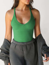 Ribbed V-Neck Halter Tank Top - Trendsi - Flyclothing LLC