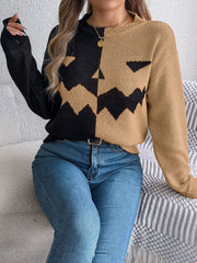 Contrast Round Neck Long Sleeve Sweater - Trendsi