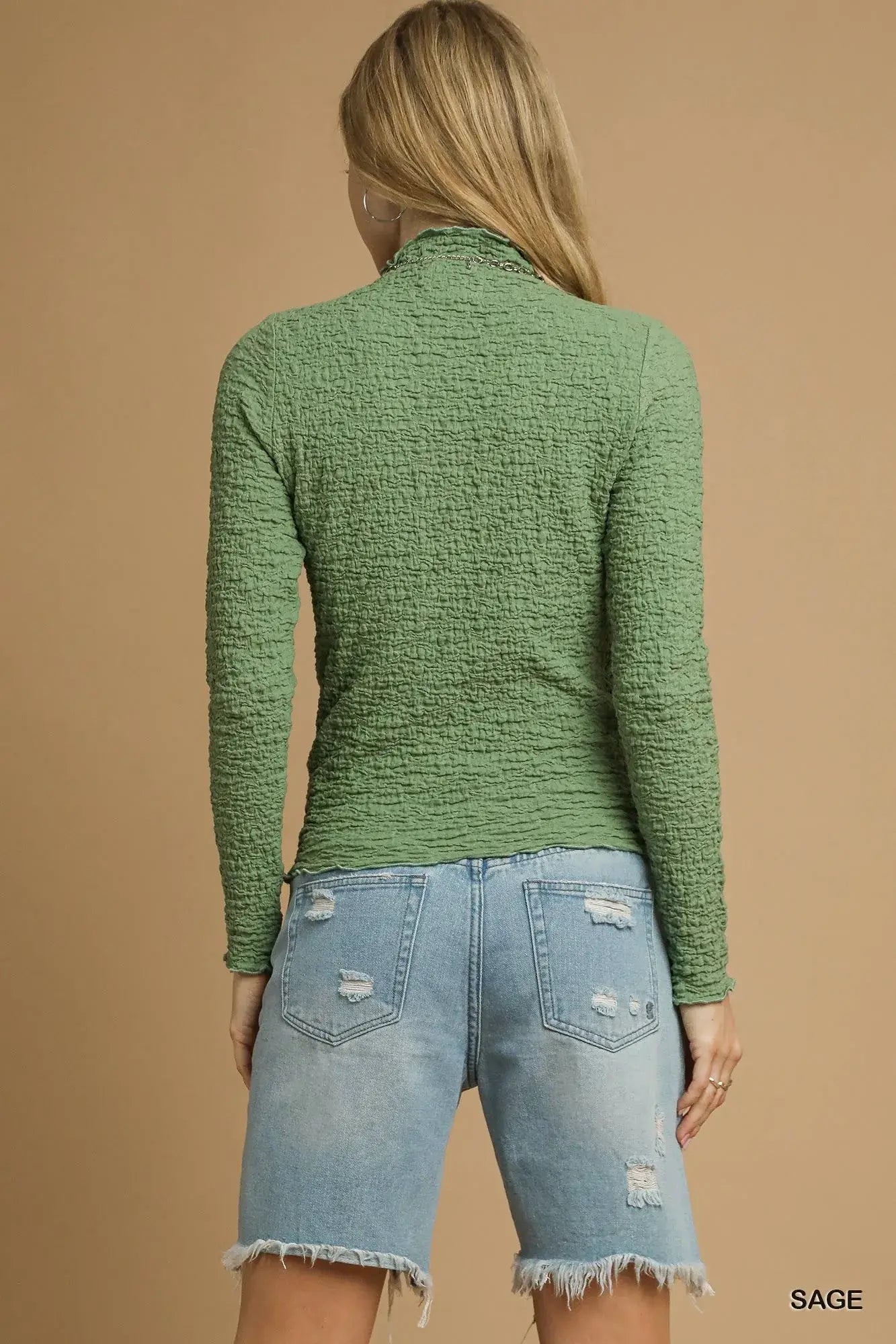 Umgee Textured Crinkle Knit Long Sleeve Top - Trendsi - Flyclothing LLC