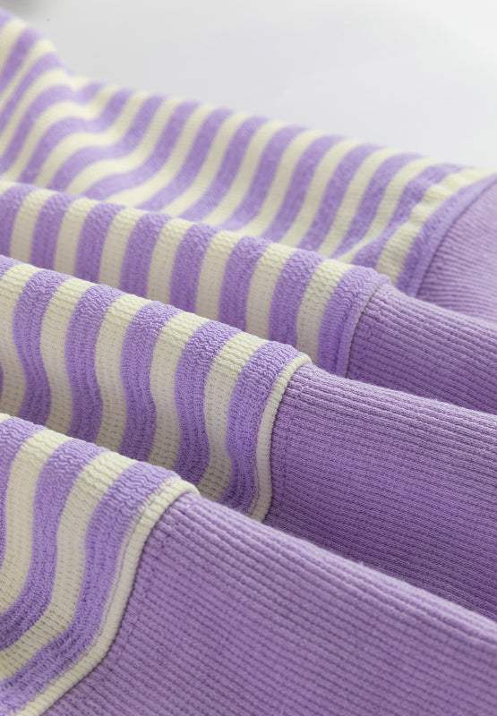 Striped Round Neck Long Sleeve Sweatshirt - Trendsi - Flyclothing LLC