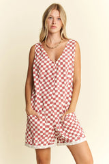 Jade By Jane Plus Size Back Tie Sleeveless Plaid Romper with Pockets - Trendsi - Flyclothing LLC