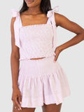 Smocked Tie Shoulder Top and Mini Skirt Set - Trendsi - Flyclothing LLC