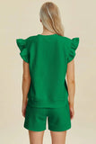 Double Take Full Size Texture Round Neck Ruffle Sleeve Top and Shorts Set - Trendsi