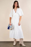 VERY J Mineral Washed Elastic Neck Detail Midi Dress - Trendsi