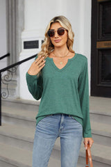 Notched Long Sleeve T-Shirt - Trendsi - Flyclothing LLC