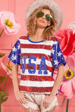 BiBi American Flag Theme USA Lettering Sequin Top - Trendsi - Flyclothing LLC