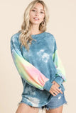 BiBi Tie Dye French Terry Top With Contrast Tie Dye - Trendsi - Flyclothing LLC