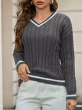 Classic Cable Knit V-Neck Sweater - Trendsi - Flyclothing LLC